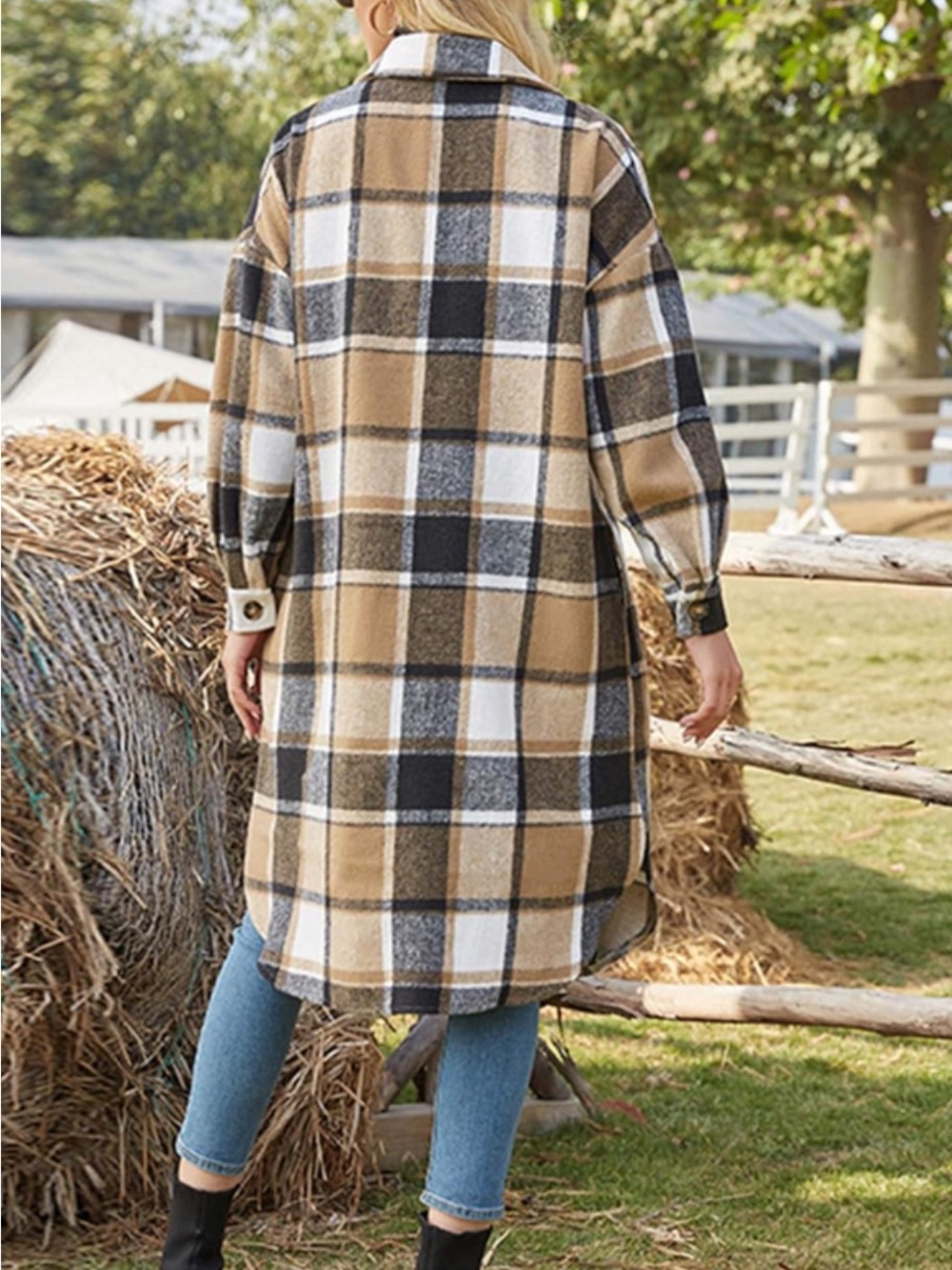 Plaid Utility Coat in Tan and Cream